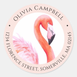 Moderne Waterverf Flamingo roze retouradres Ronde Sticker