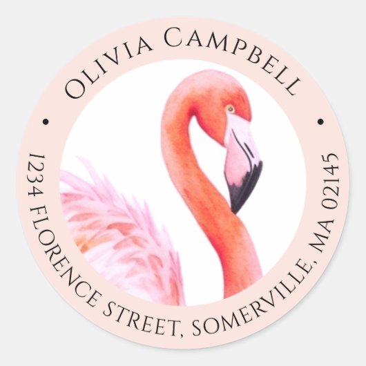 Moderne Waterverf Flamingo roze retouradres Ronde Sticker (Voorkant)