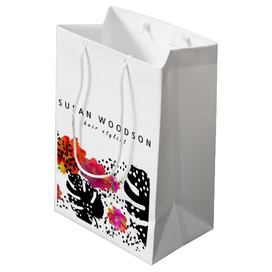 Moderne Waterverf flessengebalste monstera patroon Medium Cadeauzakje (Achterkant Gekanteld)