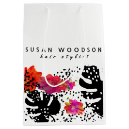 Moderne Waterverf flessengebalste monstera patroon Medium Cadeauzakje