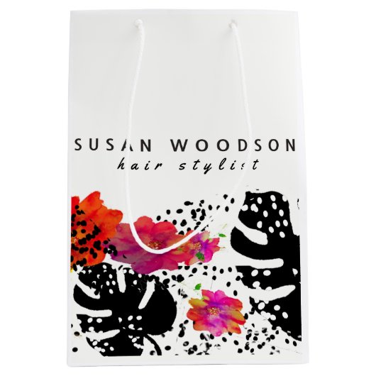 Moderne Waterverf flessengebalste monstera patroon Medium Cadeauzakje (Voorkant)