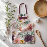 Moderne waterverf floraal paars elegant schort<br><div class="desc">Moderne waterverf florale script elegant apron plum paars girly design. Op trendfloraal,  flesvormig,  flesvormig botanisch ontwerp. Een deel van een modern collectie.</div>