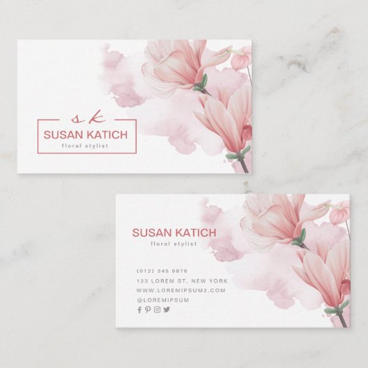 Moderne waterverf floraal visitekaartje (Voorkant / Achterkant)