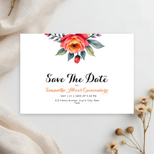 Moderne Waterverf Floral 15e verjaardag Quinceaner Save The Date