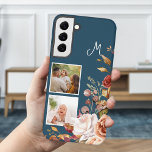 Moderne Waterverf Floral 2-foto monogram Samsung Galaxy Hoesje<br><div class="desc">Trendy en modern hoekcluster van  waterverf bloemen,  twee vierkante fotosjablonen en monogram tekstveld met aanpasbare achtergrondkleur.</div>