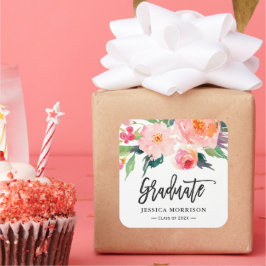 Moderne Waterverf Floral Afstuderen Afstuderen Fav Vierkante Sticker