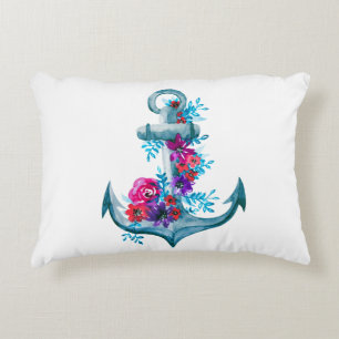 Moderne Waterverf Floral Anchor Illustration Decoratief Kussen
