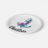 Moderne Waterverf Floral Anchor Illustration Papieren Bordje (Gekanteld)