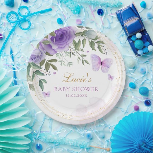 Moderne Waterverf Floral Baby shower Birthday Papieren Bordje (Feest)