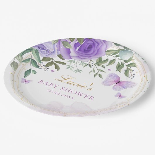 Moderne Waterverf Floral Baby shower Birthday Papieren Bordje (Gekanteld)