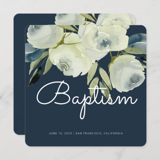 Moderne Waterverf Floral Baptism Kaart (Voorkant / Achterkant)