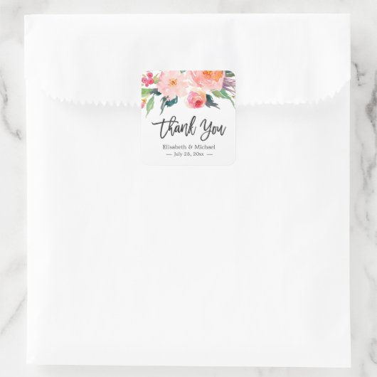 Moderne Waterverf Floral bedankt voor je huwelijk Vierkante Sticker (Tas)