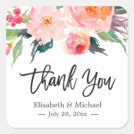 Moderne Waterverf Floral bedankt voor je huwelijk Vierkante Sticker