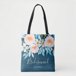Moderne Waterverf Floral Blue bruiloft bruidsmeisj Tote Bag