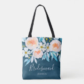 Moderne Waterverf Floral Blue bruiloft bruidsmeisj Tote Bag (Achterkant)