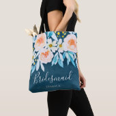 Moderne Waterverf Floral Blue bruiloft bruidsmeisj Tote Bag (Dichtbij)