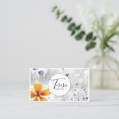 Moderne Waterverf Floral Blue/Gold ID568 Visitekaartje (Staand voorkant)