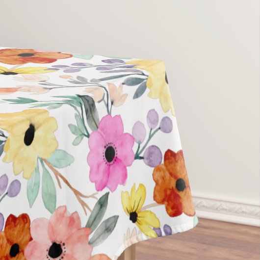 Moderne Waterverf Floral Botanical Flowers Long T Tafelkleed (Voorbeeld)