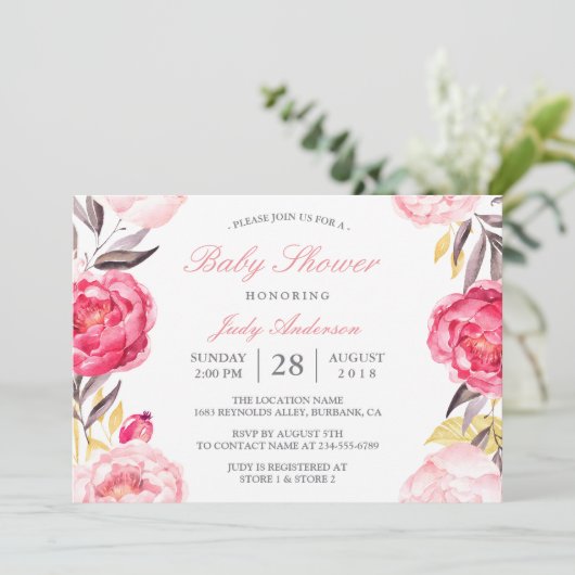 Moderne Waterverf Floral Botanisch Baby shower Kaart (Staand voorkant)