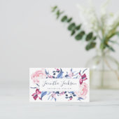 Moderne Waterverf Floral Botanisch Blauw Roze Chic Visitekaartje (Staand voorkant)