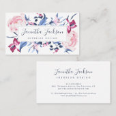 Moderne Waterverf Floral Botanisch Blauw Roze Chic Visitekaartje (Voorkant / Achterkant)
