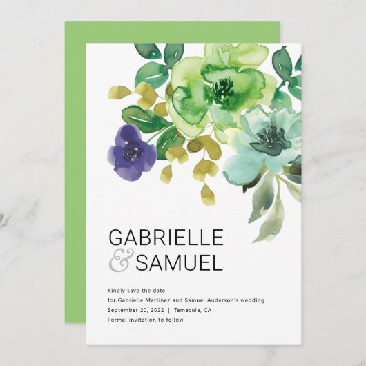 Moderne Waterverf Floral Bouquet Save The Date (Voorkant / Achterkant)