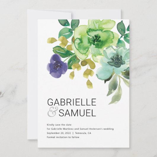 Moderne Waterverf Floral Bouquet Save The Date (Voorkant)