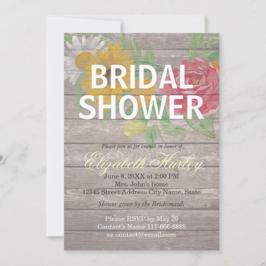 Moderne Waterverf Floral Bridal Shower Invitations Kaart (Voorkant)