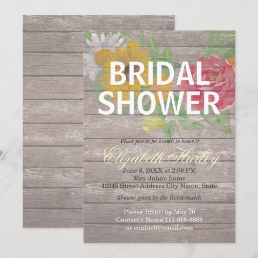 Moderne Waterverf Floral Bridal Shower Invitations Kaart (Voorkant / Achterkant)