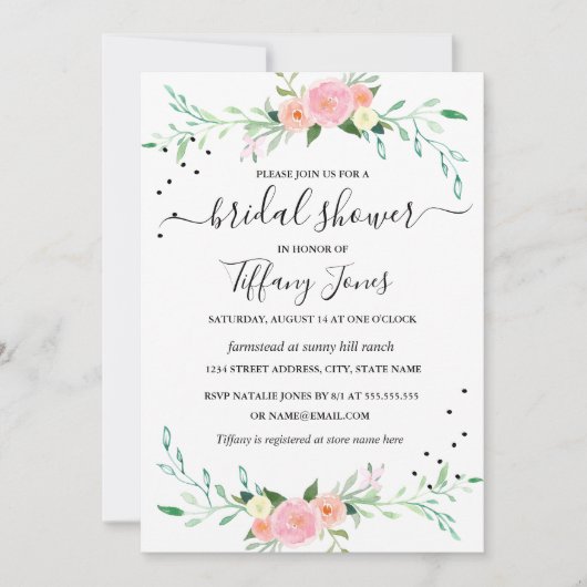 Moderne Waterverf Floral Bridal Shower Kaart (Voorkant)