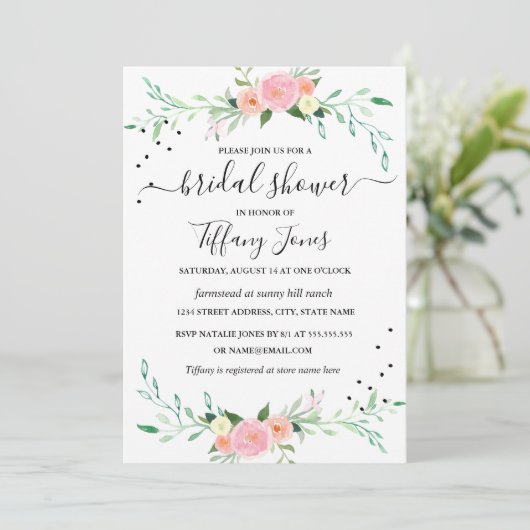 Moderne Waterverf Floral Bridal Shower Kaart (Staand voorkant)