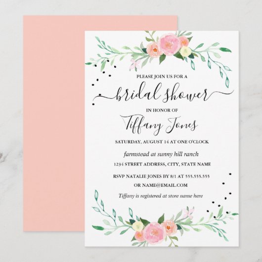 Moderne Waterverf Floral Bridal Shower Kaart (Voorkant / Achterkant)