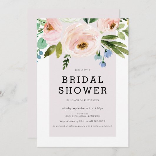 Moderne Waterverf Floral Bridal Shower Kaart (Voorkant / Achterkant)