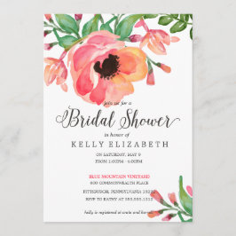 MODERNE WATERVERF FLORAL brudal doucheuitnodiging Kaart