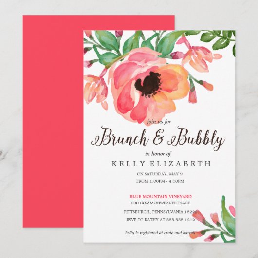 MODERNE WATERVERF FLORAL brudal doucheuitnodiging Kaart (Voorkant / Achterkant)