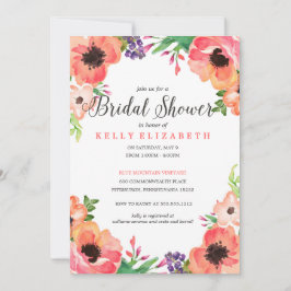 MODERNE WATERVERF FLORAL brudal doucheuitnodiging Kaart