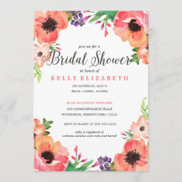 MODERNE WATERVERF FLORAL brudal doucheuitnodiging Kaart