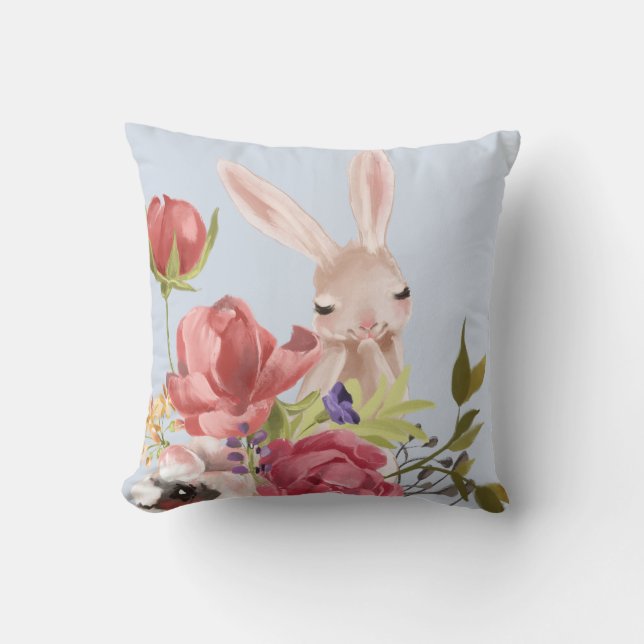 Moderne Waterverf Floral Bunny Rabbit | Pasen Kussen (Voorkant)