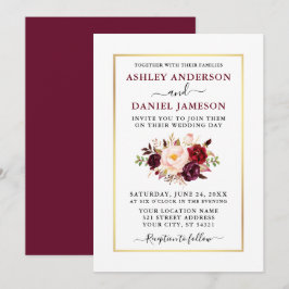 Moderne Waterverf Floral Burgundy Wedding Kaart