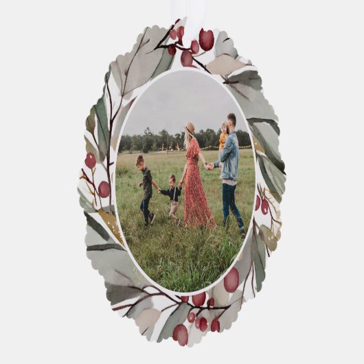 Moderne Waterverf Floral Christmas Foto Ornament Kaart (Rechts)