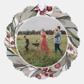 Moderne Waterverf Floral Christmas Foto Ornament Kaart (Voorkant)