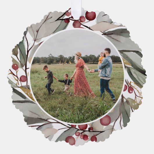 Moderne Waterverf Floral Christmas Foto Ornament Kaart (Voorkant)