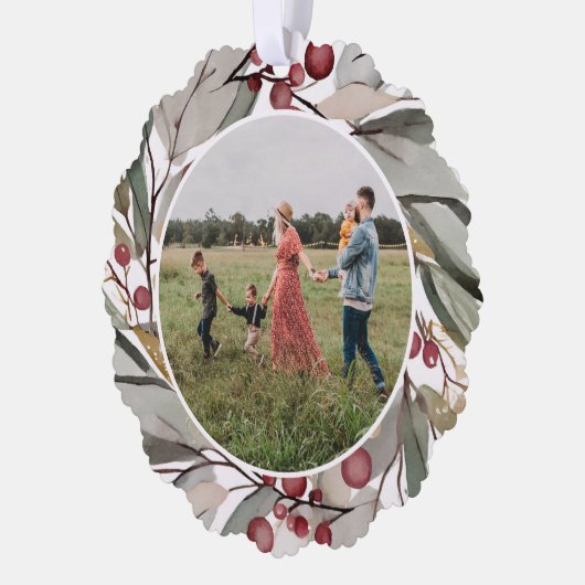 Moderne Waterverf Floral Christmas Foto Ornament Kaart (Links)