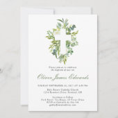 Moderne Waterverf Floral Cross Sage Green Baptisme Kaart (Voorkant)