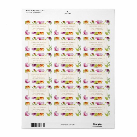 Moderne Waterverf Floral Elegant Decor Etiket (Full Sheet)