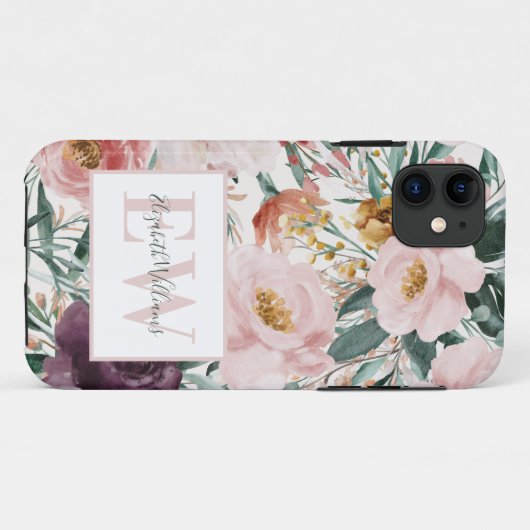 Moderne waterverf floral elegant script Case-Mate iPhone case (Achterkant (horizontaal))
