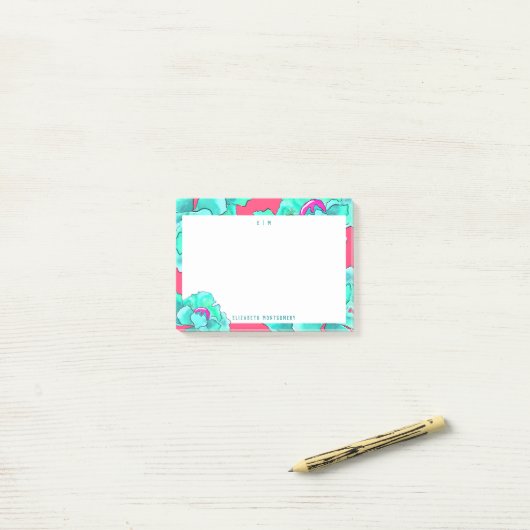 Moderne Waterverf Floral Fuchsia op maat Post-it® Notes (Op bureau)
