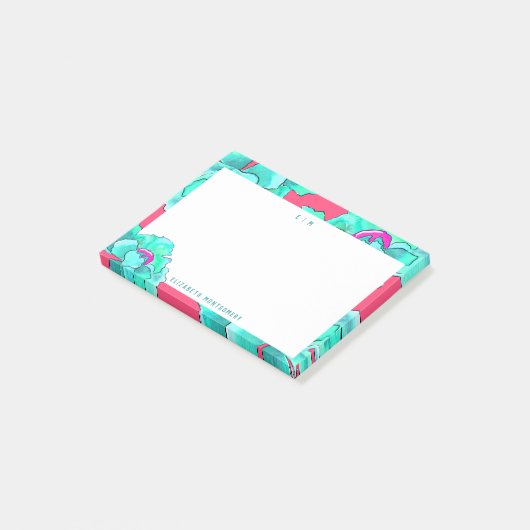 Moderne Waterverf Floral Fuchsia op maat Post-it® Notes (Schuin)