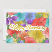 Moderne Waterverf Floral Gold Happy Birthday Kaart (Voorkant)