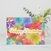 Moderne Waterverf Floral Gold Happy Birthday Kaart (Staand voorkant)
